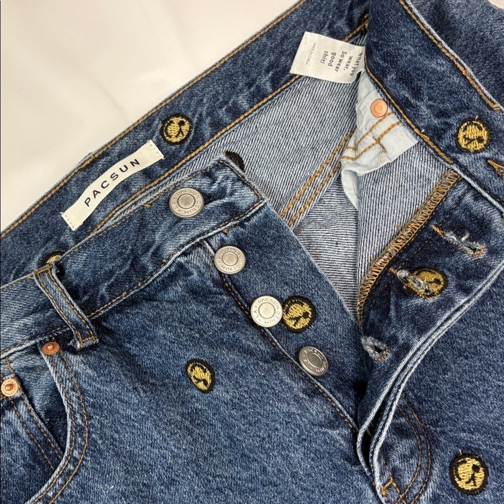PacSun Blue Wide Leg Jeans with Yellow Embroidery - Picture 6 of 8